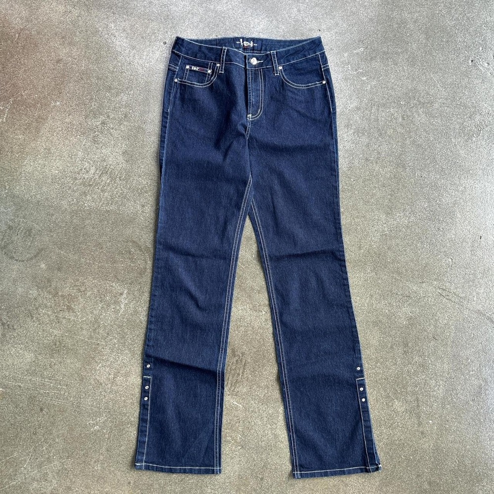 Vintage Y2K LEI Dark Wash Rhinestone Denim Jeans Women's Size 7 Pants - Picture 2 of 4